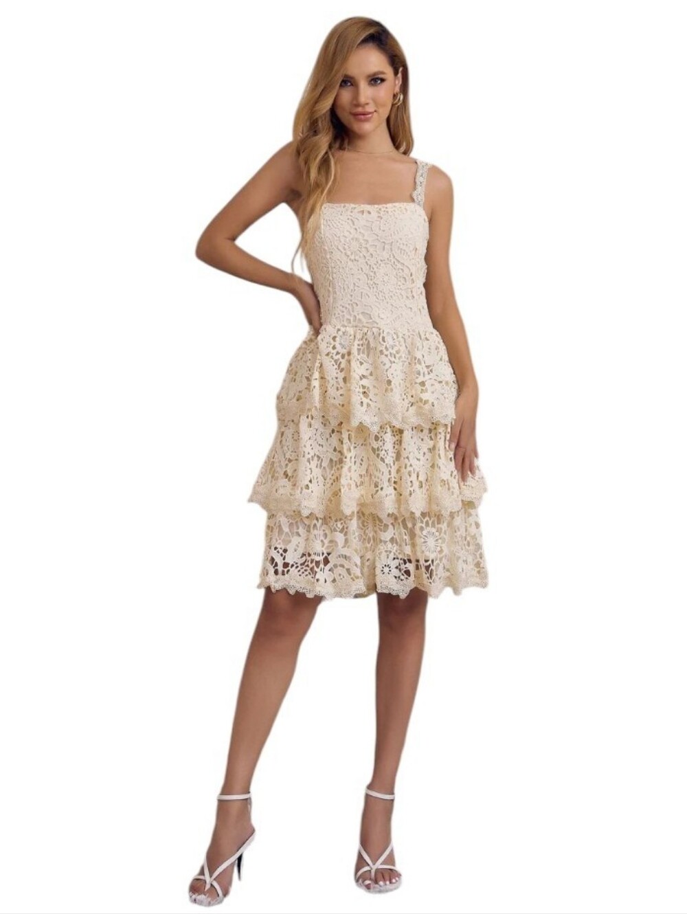 NWT Addconfdt Julia Mini Dress Lace Dress Flower Tiered Cream White Size L